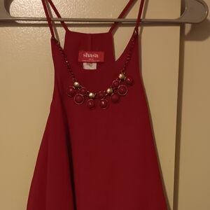 Shasa Red Sleeveless Top with Necklace Detail